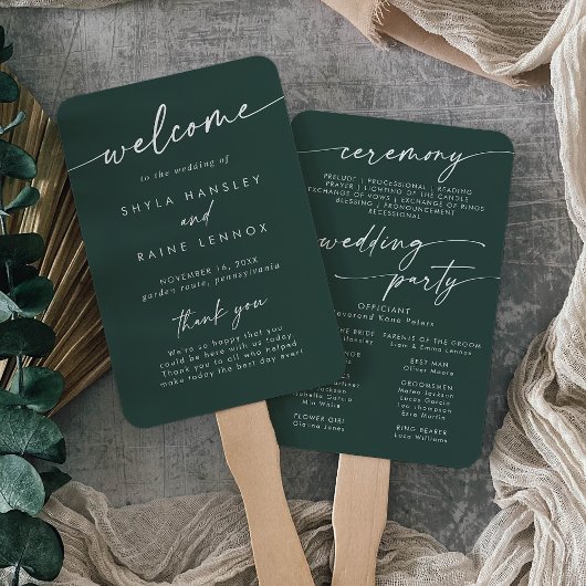 Boho Chic Emerald Green Wedding Program Fächer