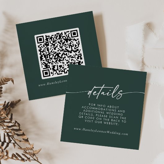 Boho Chic Emerald Green Wedding QR Code Details Begleitkarte