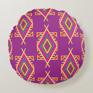 Boho Chic: Ethnische nahtlose Ornamente Rundes Kissen