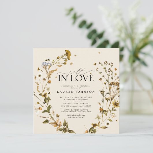 Boho Chic Fall in Liebe Wildblume Brautparty Einladung (Stehend Vorderseite)