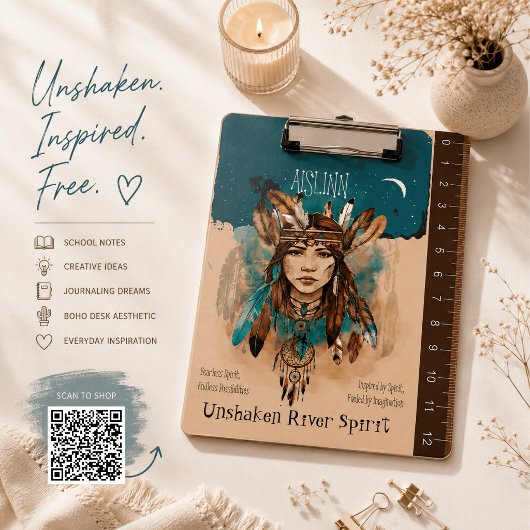 Boho Chic Fearless Girl Artwork mit Ruler Edge Klemmbrett