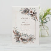 Boho Chic Feather Dusty Rose Gold Frame Wedding Einladung (Stehend Vorderseite)