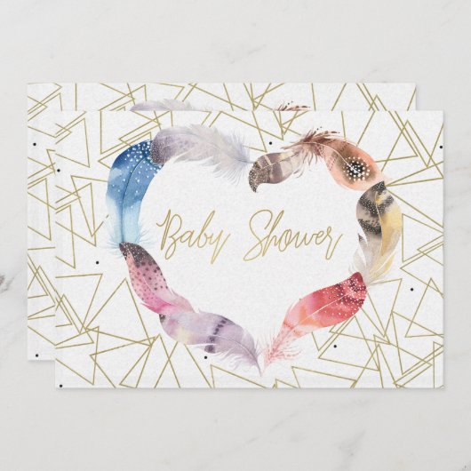 Boho Chic Feather Heart Baby Shower Einladungen (Vorne/Hinten)