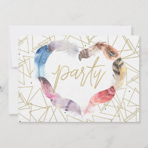 Boho Chic Feather Heart Birthday Party Einladungen
