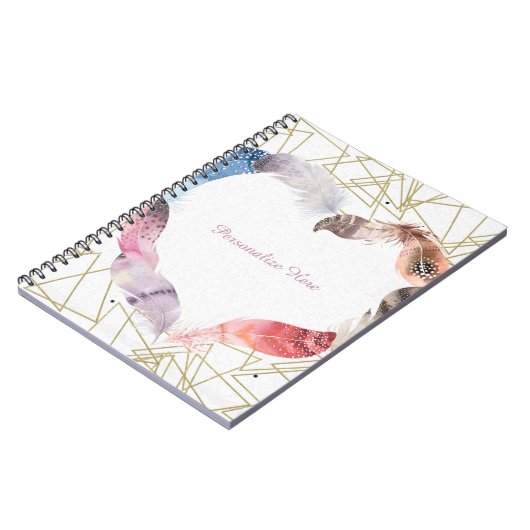 Boho Chic Feather Heart Glam Modernes Notebook Notizblock (Linke Seite)