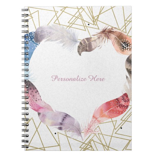 Boho Chic Feather Heart Glam Modernes Notebook Notizblock (Vorderseite)