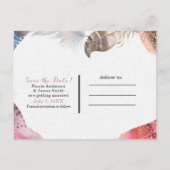 Boho Chic Feather Heart Save the Date Modern Ankündigungspostkarte (Rückseite)
