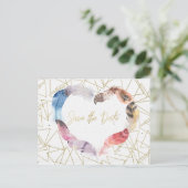 Boho Chic Feather Heart Save the Date Modern Ankündigungspostkarte (Stehend Vorderseite)