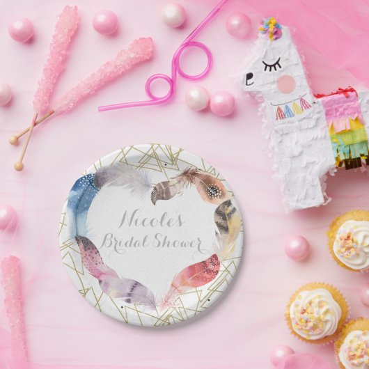 Boho Chic Feather Herz Personalisiertes Party Pappteller (Party)