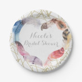 Boho Chic Feather Herz Personalisiertes Party Pappteller (Vorderseite)