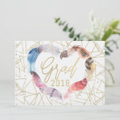 Boho Chic Feather Herzerstufung Einladungen (Stehend Vorderseite)