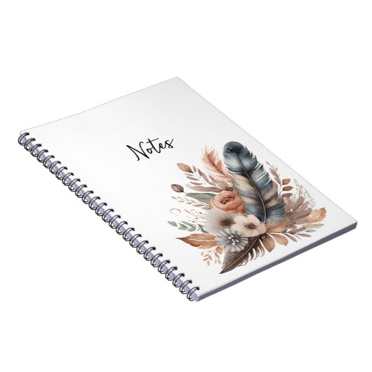 Boho Chic Feathers and Blume Notebook für sie Notizblock (Rechte Seite)