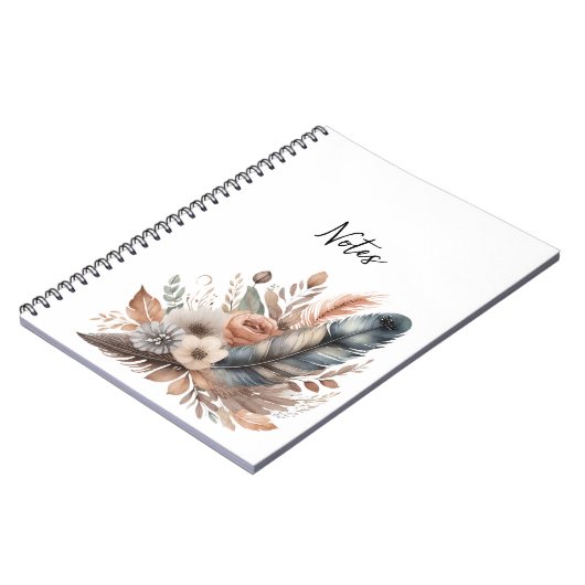 Boho Chic Feathers and Blume Notebook für sie Notizblock (Linke Seite)