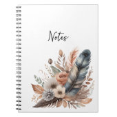 Boho Chic Feathers and Blume Notebook für sie Notizblock (Vorderseite)
