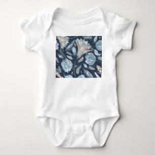 Boho Chic Feathers Blume: Watercolor Dark Blue P Baby Strampler