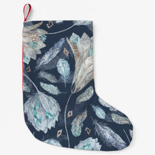 Boho Chic Feathers Blume: Watercolor Dark Blue P Kleiner Weihnachtsstrumpf