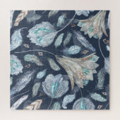 Boho Chic Feathers Blume: Watercolor Dark Blue P Puzzle (Horizontal)