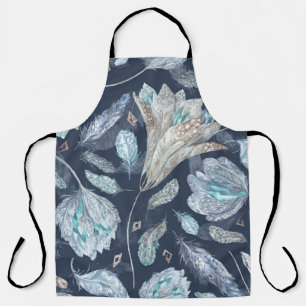 Boho Chic Feathers Blume: Watercolor Dark Blue P Schürze