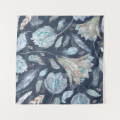 Boho Chic Feathers Blume: Watercolor Dark Blue P Wandteppich (Vorderseite (Horizontal))