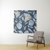 Boho Chic Feathers Blume: Watercolor Dark Blue P Wandteppich (Beispiel)