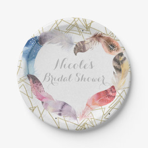 Boho Chic Feder Herz Personalisierte Party Pappteller