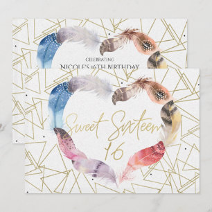 Boho Chic Feder Herz Sweet 16 Party Einladungen
