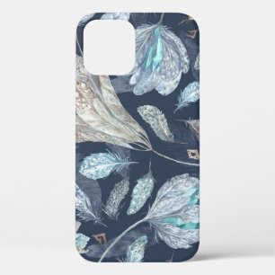 Boho Chic Federn Blumen: Wasserfarbe Dunkelblau P Case-Mate iPhone Hülle