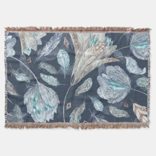 Boho Chic Federn Blumen: Wasserfarbe Dunkelblau P Decke