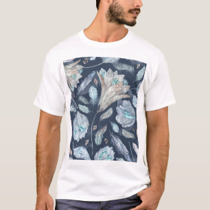 Boho Chic Federn Blumen: Wasserfarbe Dunkelblau P T-Shirt