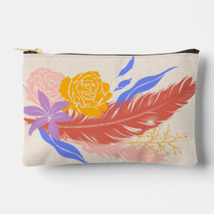 Boho Chic Floral and Feather Pattern Makeup Zubehörtasche