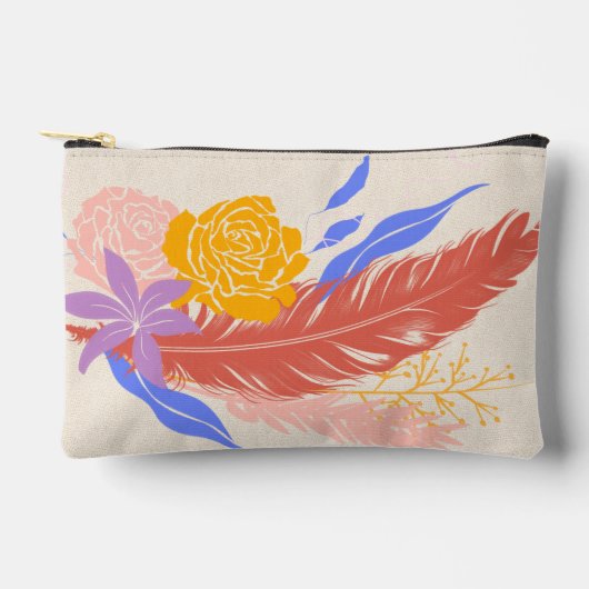 Boho Chic Floral and Feather Pattern Makeup Zubehörtasche (Vorderseite)