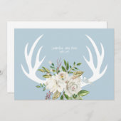 Boho Chic Floral Antlers Wedding Blue Dankeskarte (Vorne/Hinten)