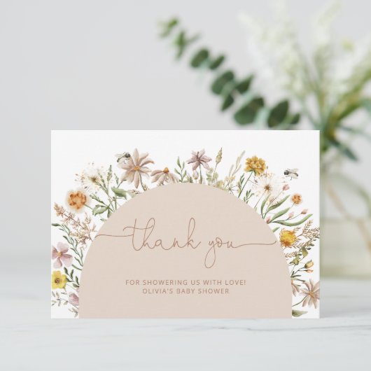 Boho Chic Floral Baby Dusche Danke Karte (Stehend Vorderseite)