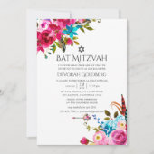 Boho Chic Floral Bat Mitzvah Einladung (Vorderseite)