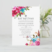 Boho Chic Floral Bat Mitzvah Einladung (Stehend Vorderseite)