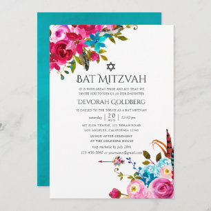 Boho Chic Floral Bat Mitzvah Einladung