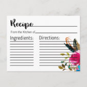 Boho Chic Floral Bouquet Brautparty Rezept Karte (Rückseite)