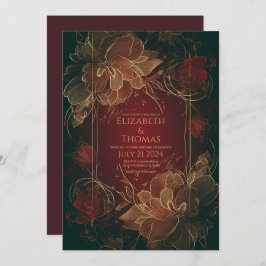 Boho Chic Floral Burgundy und Gold Thema. Einladung