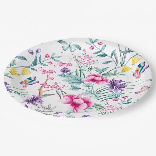 Boho Chic Floral & Butterfells Paper Tellers 9" Pappteller (Schrägansicht)