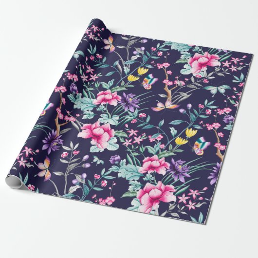 Boho Chic Floral & Butterfisch Wrapping Paper Geschenkpapier (Ungerollt)