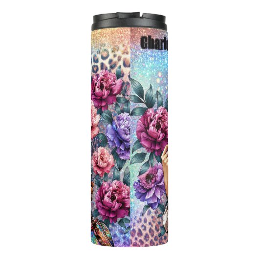 Boho Chic Floral Coffee Delight Thermosbecher (Rückseite)