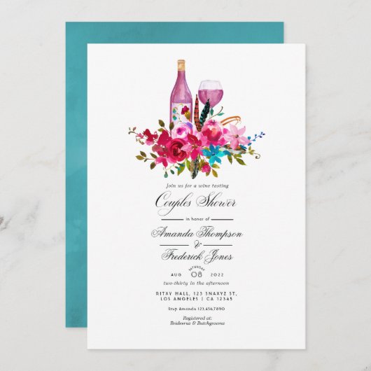 Boho Chic Floral Couples Dusche Weinprobe Invit Einladung (Vorne/Hinten)