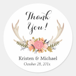 Boho Chic Floral Deer Antler Vielen Dank Runder Aufkleber
