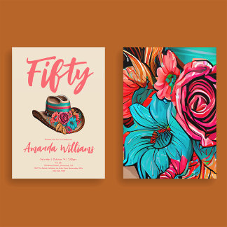 Boho Chic Floral Fiftieth Birthday Einladung