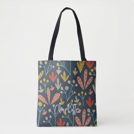 Boho Chic Floral Foliage Muster Monogramm Tasche (Vorderseite)