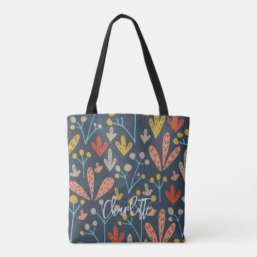 Boho Chic Floral Foliage Muster Monogramm Tasche (Rückseite)