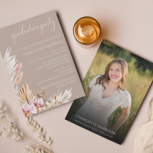 Boho Chic Floral Foto Graduation Party Einladung