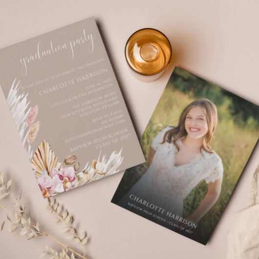 Boho Chic Floral Foto Graduation Party Einladung