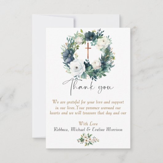 Boho Chic Floral Girls Taufe Dankeskarte (Vorderseite)