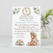 Boho Chic Floral Girls Taufe Einladung (Stehend Vorderseite)